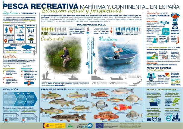 INFOGRAFÍA DE LA PESCA RECREATIVA MARÍTIMA Y CONTINENTAL EN ESPAÑA